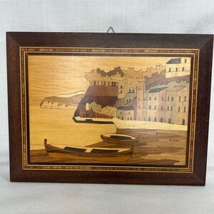 Italian inlaid wood marquetry, coastal scene in Sorrento, Italy. Apr 9”x7”